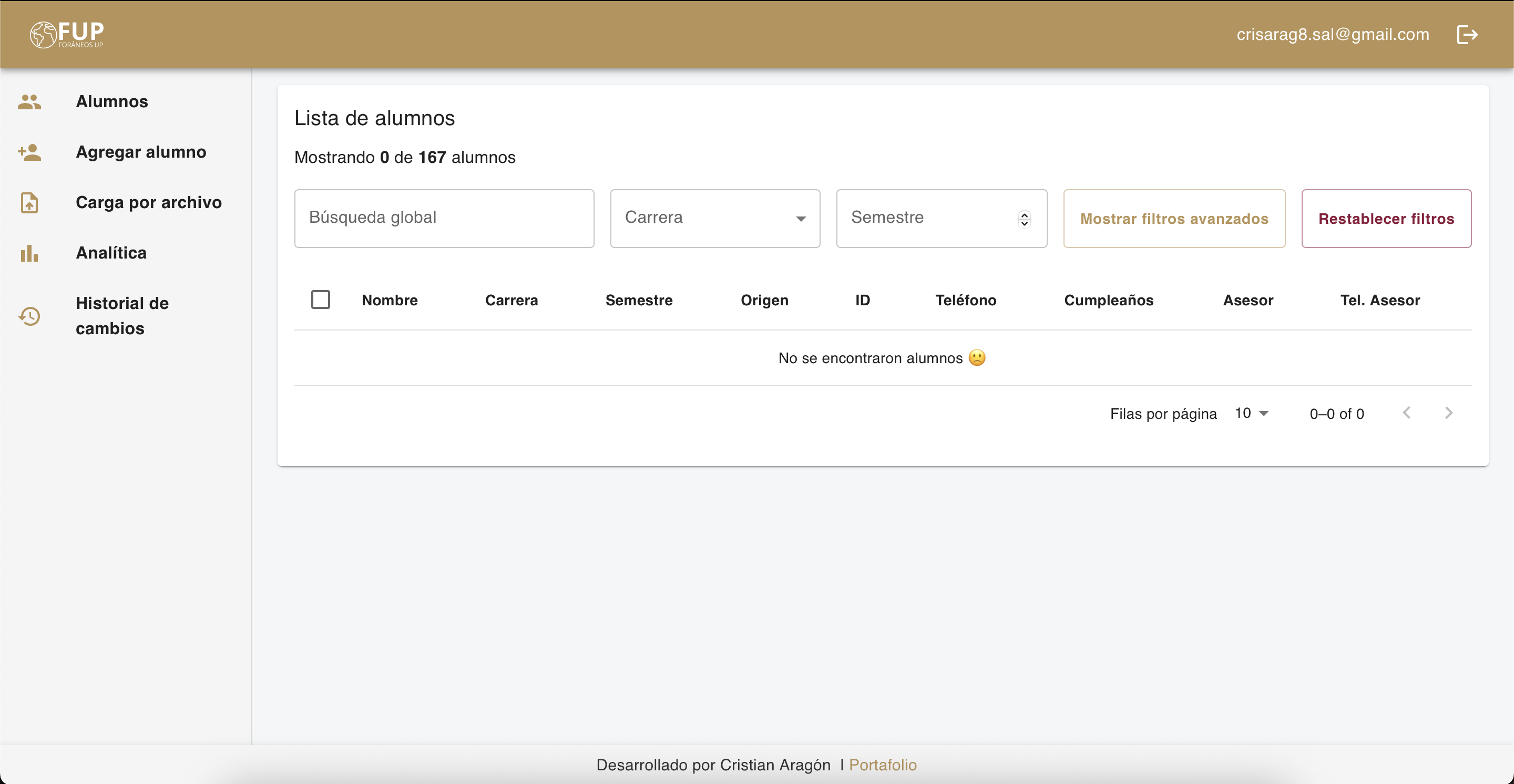 Foráneos UP Dashboard